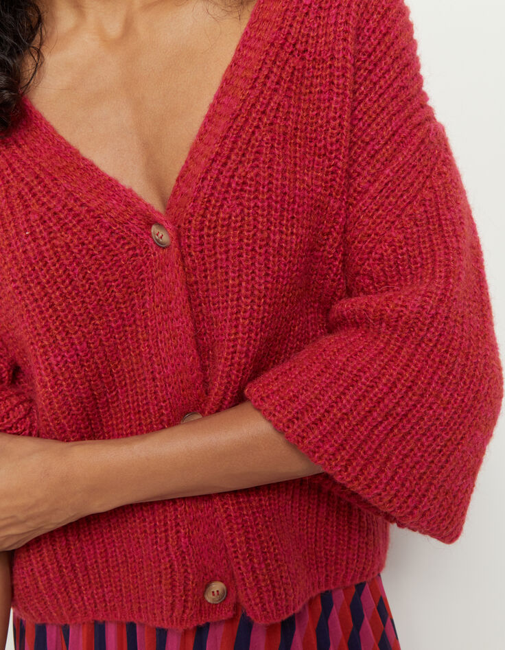 THOM - Cardigan réversible fuchsia tricot-4