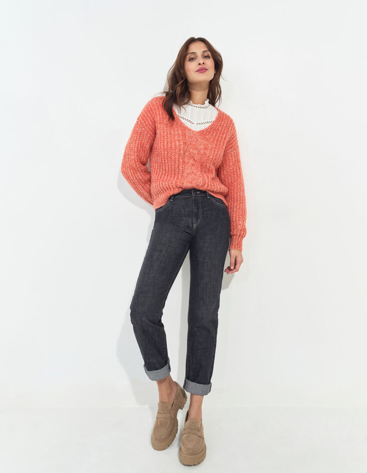 TIAGO - Pull orange tricot réversible devant/dos -4