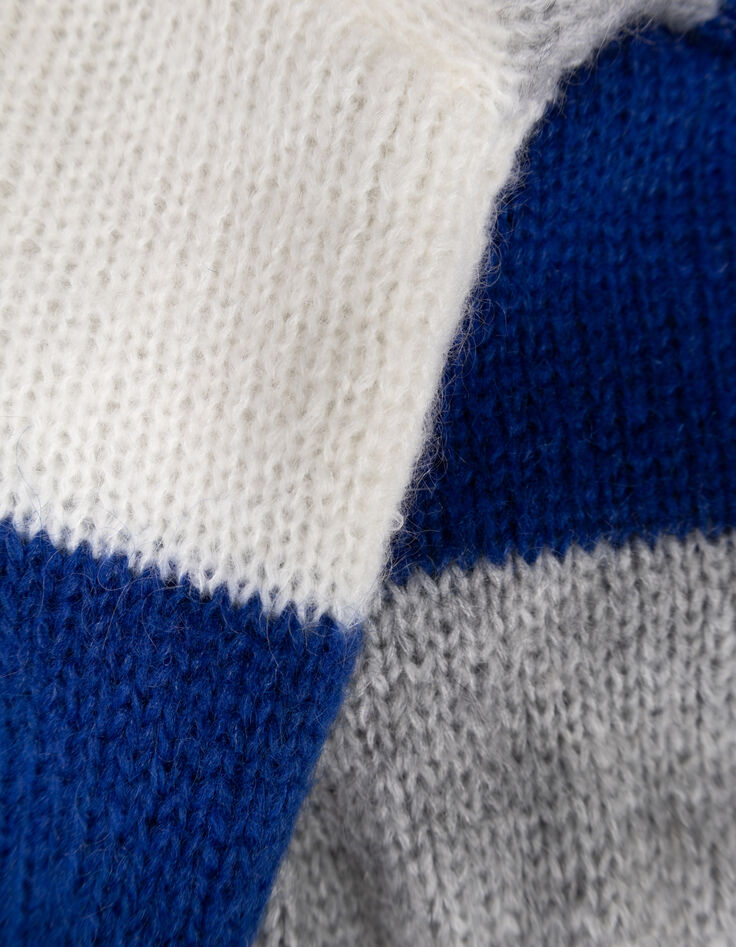 TIARA - Pull bleu tricot effet rayures color block-4
