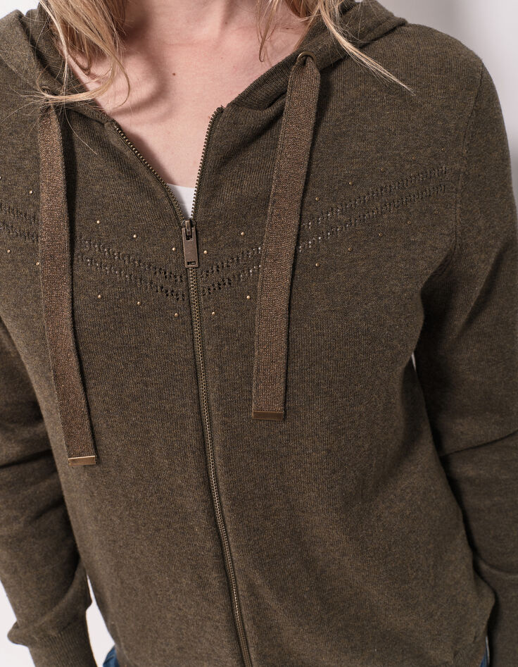 TARA - Cardigan kaki zippé à capuche-4