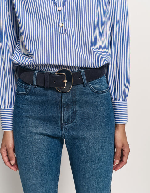 ASHER - Ceinture marine cuir velours boucle métal - One Step