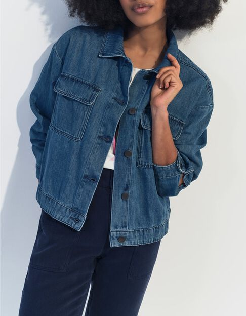 DANILO - Veste en jean bleu oversize poches poitrine - One Step