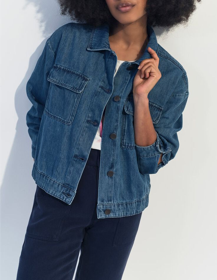 DANILO - Veste en jean bleu oversize poches poitrine-1