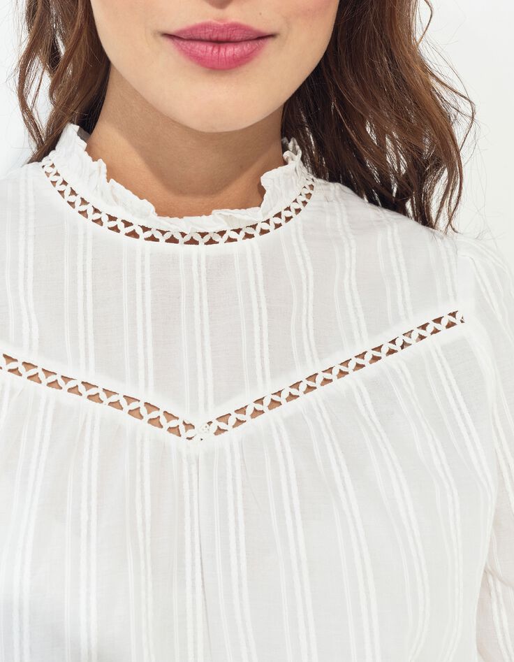 CRONOS - Blouse &eacute;crue jacquard motif rayures fantaisie -2