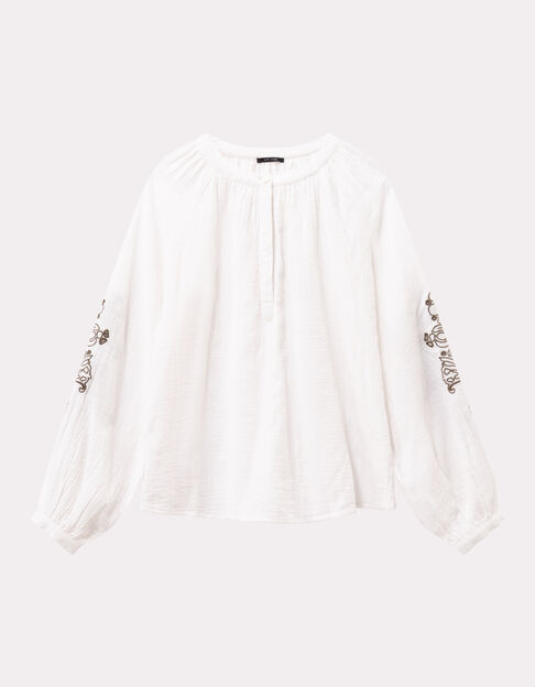 CHANCE - Blouse écrue gaze de coton bio brodée - One Step