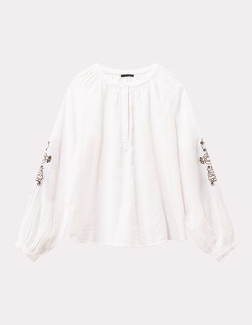 CHANCE - Blouse écrue gaze de coton bio brodée-1 CHANCE - Blouse écrue gaze de coton bio brodée-1