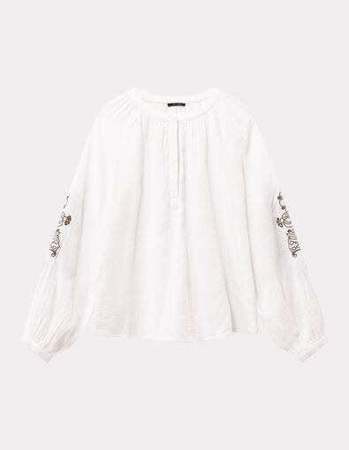 CHANCE - Blouse écrue gaze de coton bio brodée - One Step