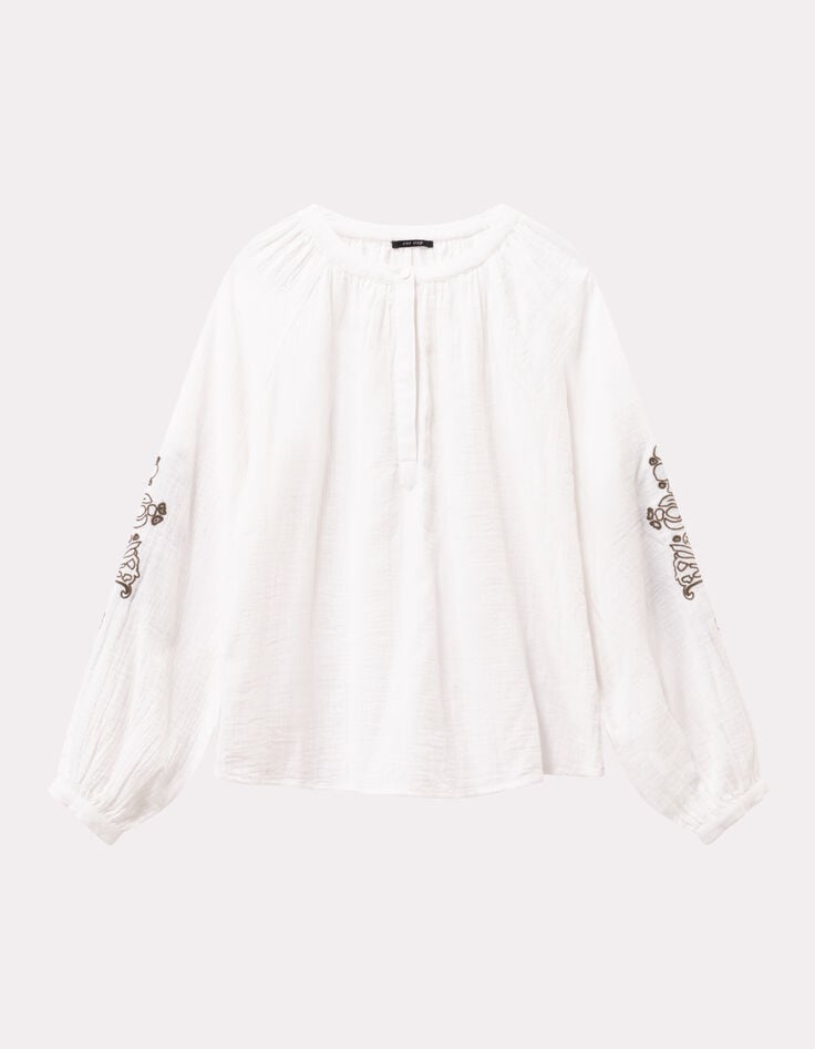 CHANCE - Blouse écrue gaze de coton bio brodée-1 CHANCE - Blouse écrue gaze de coton bio brodée-1