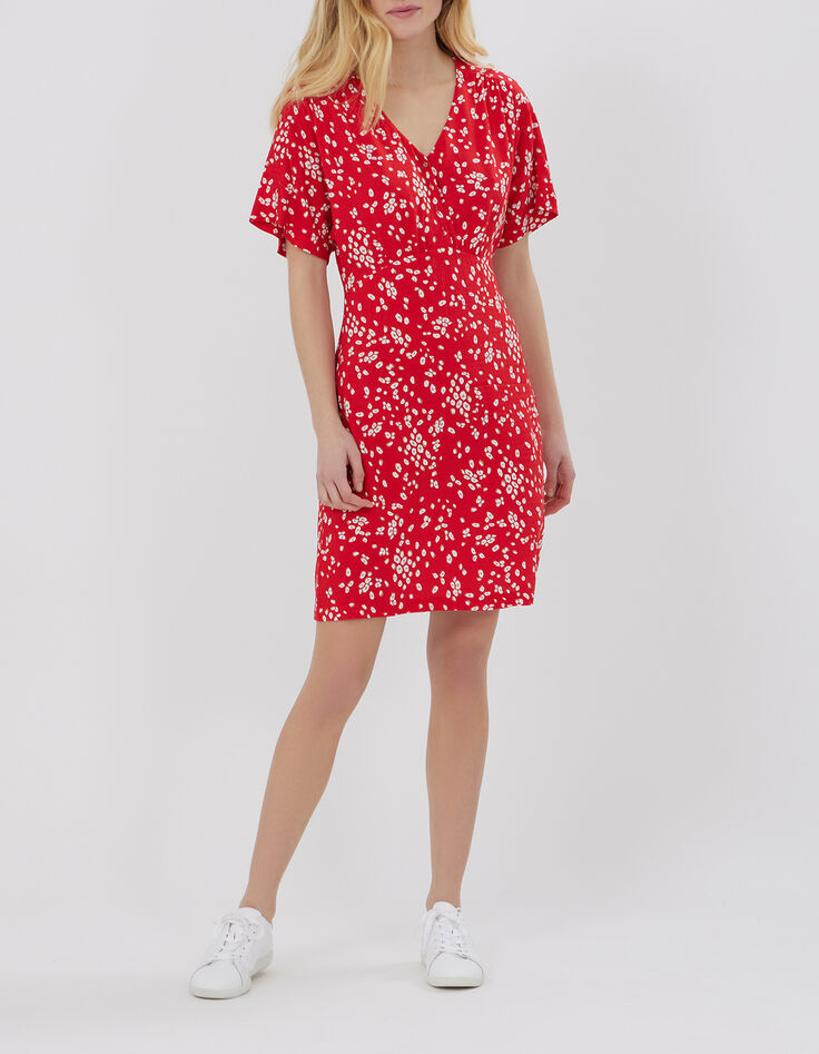 RAVEN - Robe cerise à imprimé fleurs abstraites-1