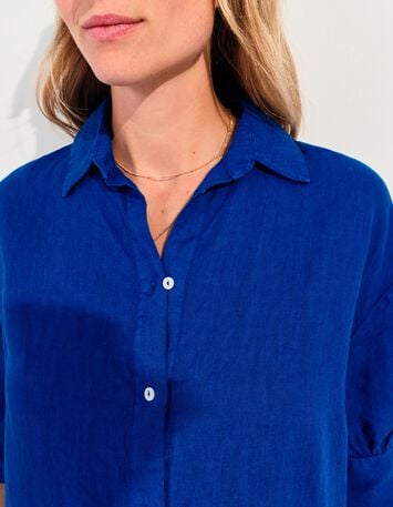 REACH - Robe chemise bleue lin certifi&eacute; surteint -4