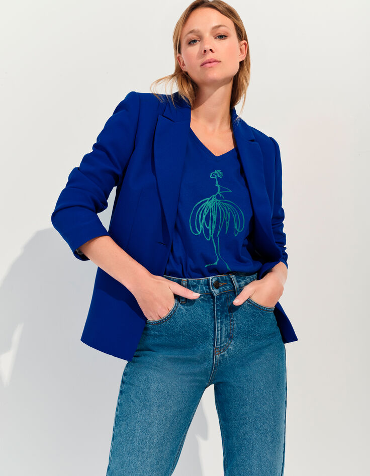 MUM - T-shirt bleu coton bio danseuse vert et pois -2