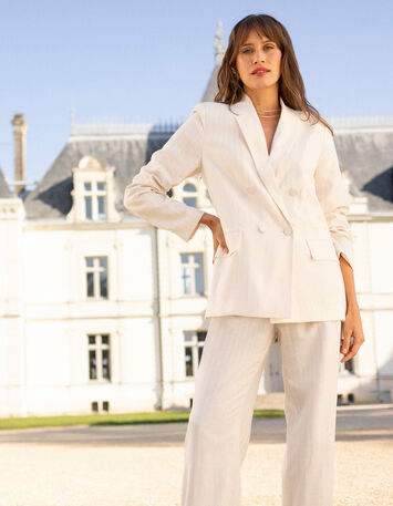 VELOUTE - Veste de costume écrue à rayures dorées-4