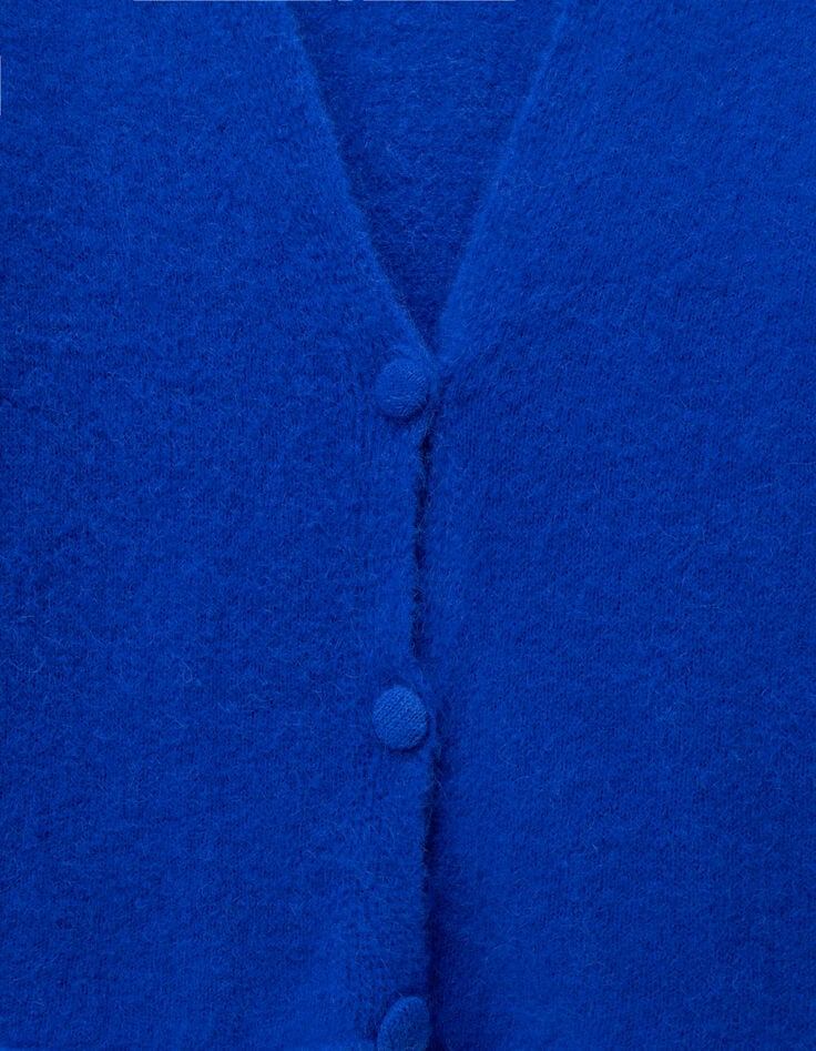 TECK - Cardigan bleu tricot moelleux encolure V-8 TECK - Cardigan bleu tricot moelleux encolure V-8