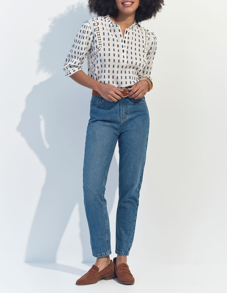 CLAUDIA - Top blanc jacquard minimaliste -6