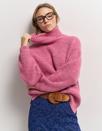 TORINO - Pull col roulé rose tricot fantaisie