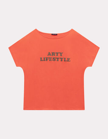 MAGICA - T-shirt orange coton bio message léopard-5