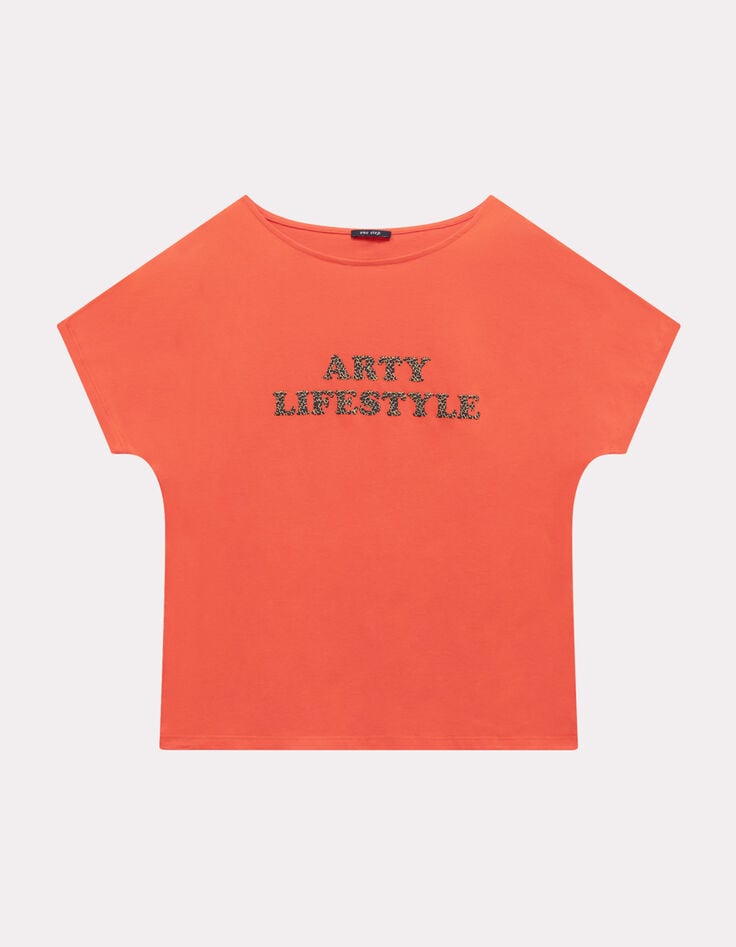 MAGICA - T-shirt orange coton bio message léopard-5 MAGICA - T-shirt orange coton bio message léopard-5