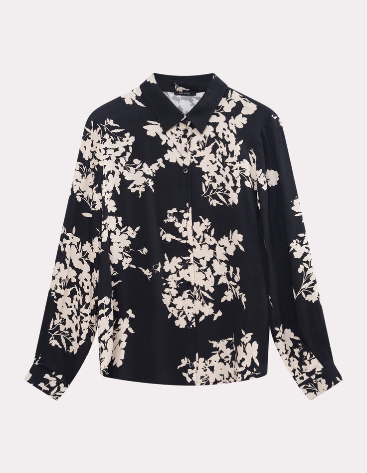 COMO - Chemise noire imprimé feuillage d'hiver-1 COMO - Chemise noire imprimé feuillage d'hiver-1