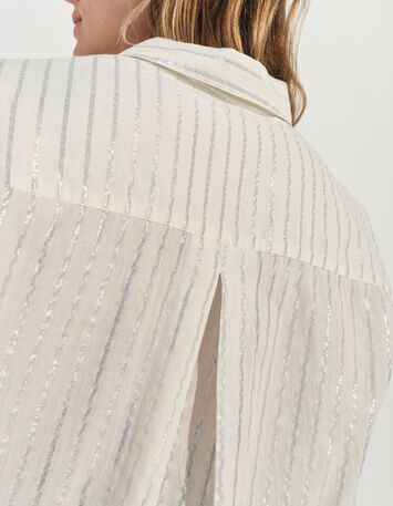CELESTE - Chemise blanche à motif rayures argentées -4