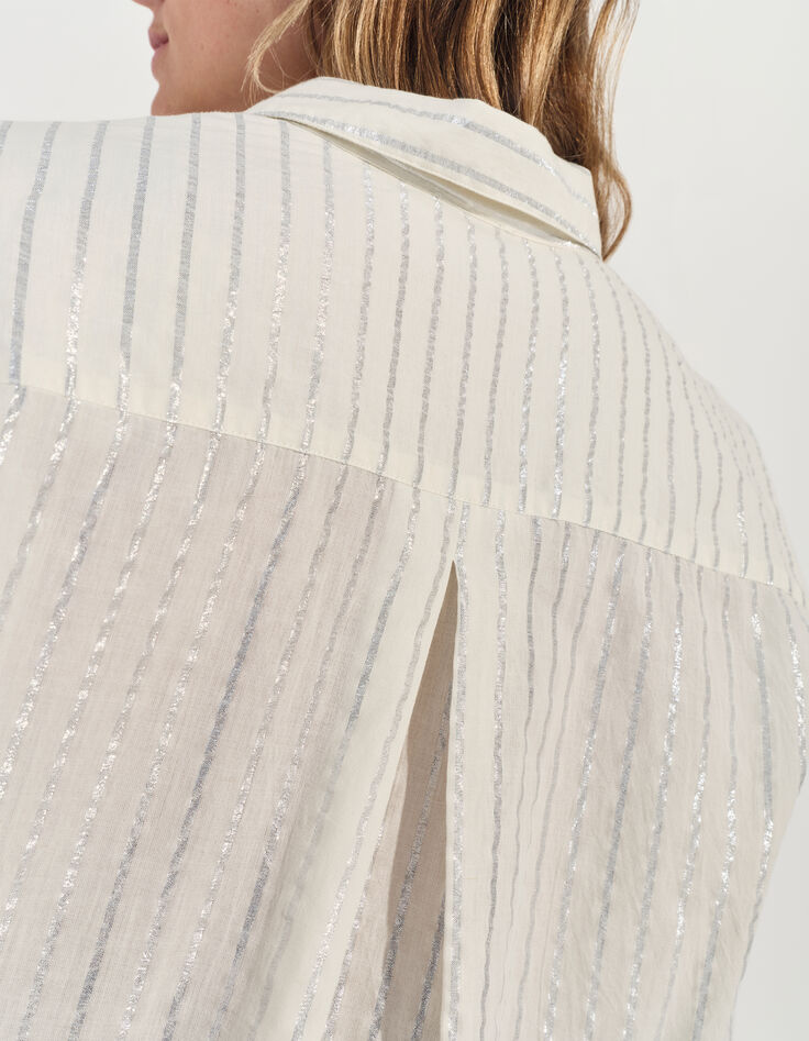 CELESTE - Chemise blanche à motif rayures argentées -4