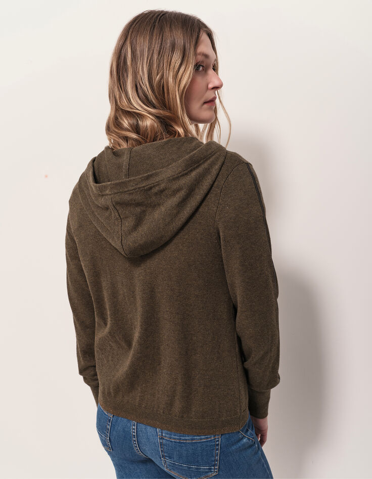 TARA - Cardigan kaki zippé à capuche-3