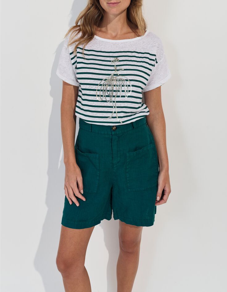 MOOVE - T-shirt blanc rayures et danseuse dor&eacute;e -1