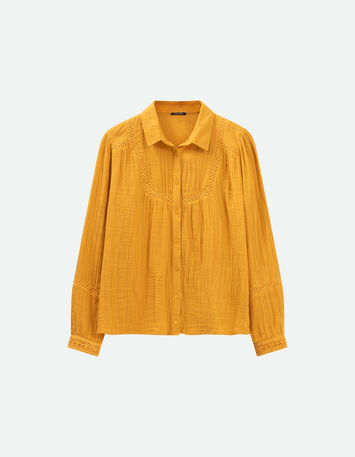 CHLOE - Chemise miel broderies placées-5