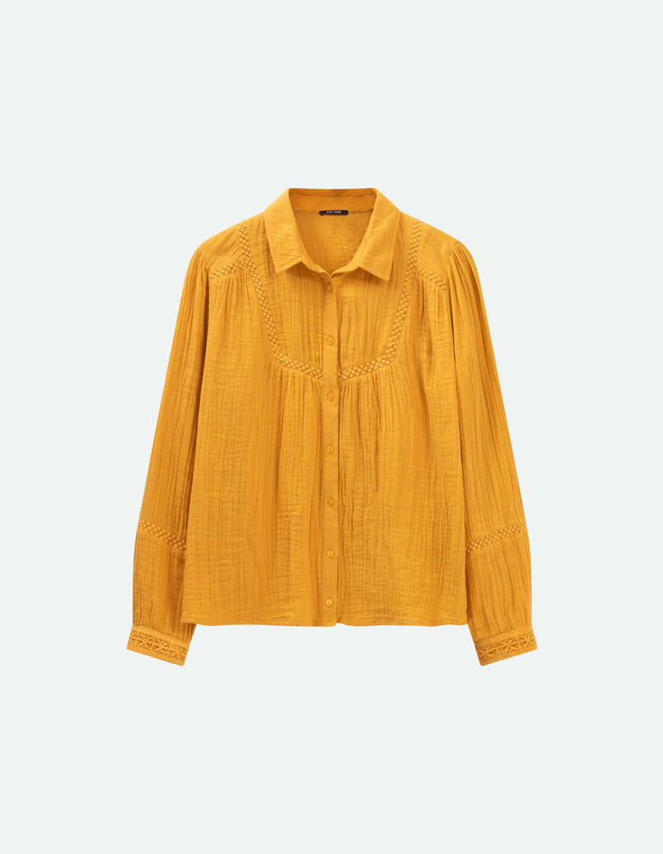 CHLOE - Chemise miel broderies placées-5