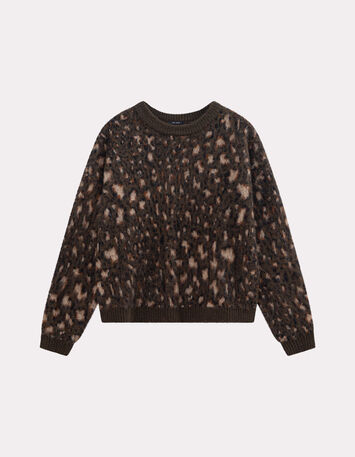 TEAL - Pull kaki tricot motif tachiste animalier-6