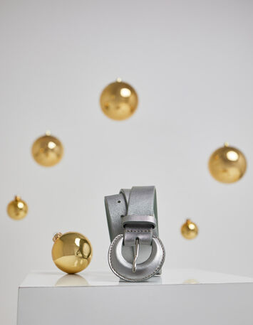 ANDREW - Ceinture gris argent cuir métallisé-2