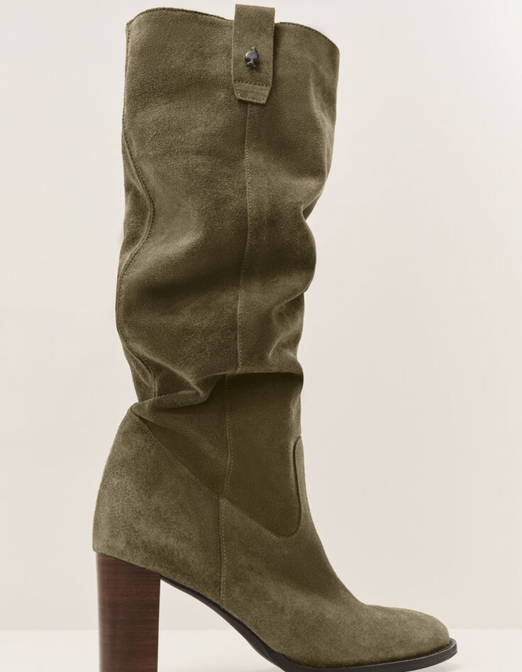 Bottes hautes en cuir velours olive Femme-2