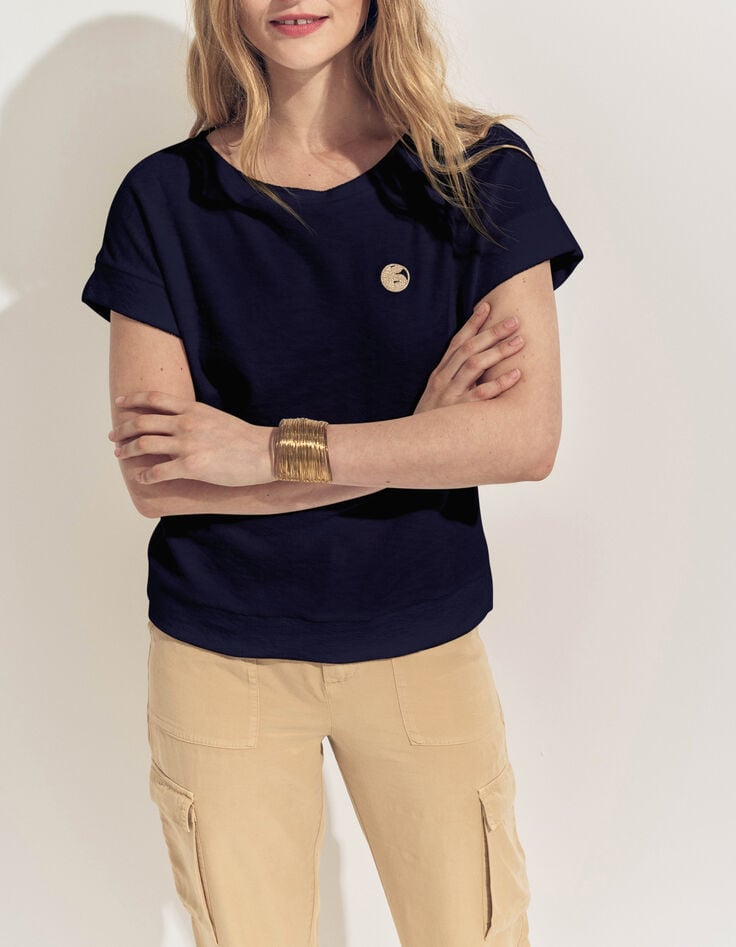 MANILIA- T-shirt marine &eacute;ponge broderie monogramme-2