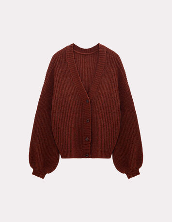 TREFLE - Cardigan marron tricot réversible devant/dos-6