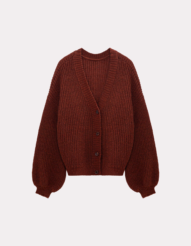 TREFLE - Cardigan marron tricot réversible devant/dos-6 TREFLE - Cardigan marron tricot réversible devant/dos-6