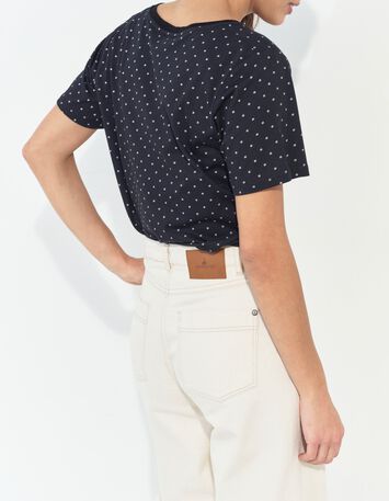 MADIAN - T-shirt noir coton bio minimaliste carr&eacute;s &eacute;crus -6
