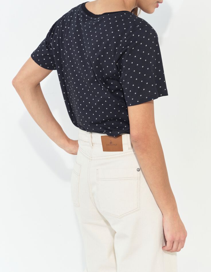 MADIAN - T-shirt noir coton bio minimaliste carr&eacute;s &eacute;crus -6