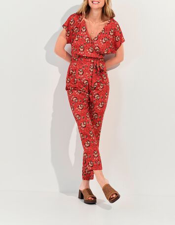 RODRIGUE - Combinaison orange imprim&eacute; floral d'&eacute;t&eacute; -1