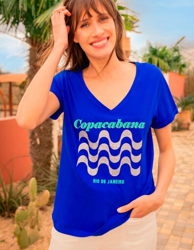 MADIAN - T-shirt bleu coton bio message et vagues - One Step