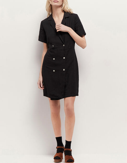 RIKKO - Robe manteau noire en lin - One Step
