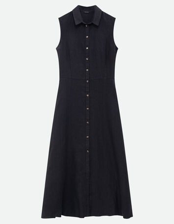 RECIFE - Robe chemise longue noire lin certifié surteint-6