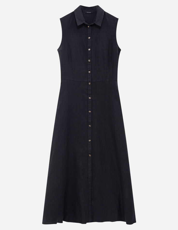 RECIFE - Robe chemise longue noire lin certifié surteint-6