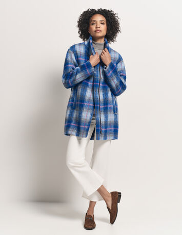 DANICA - Manteau bleu motif carreaux col montant-7
