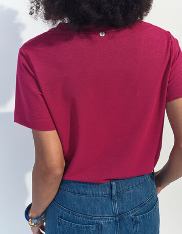 MARCIA - T-shirt rouge encolure V maille irisée -2