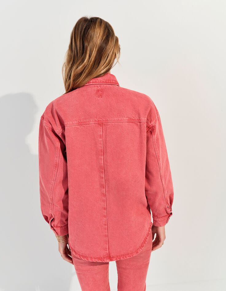 DULCE - Surchemise en jean rose waterless maxi poches -4