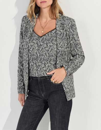 VINCE - Blazer noir &agrave; imprim&eacute; n&eacute;o cachemire - One Step