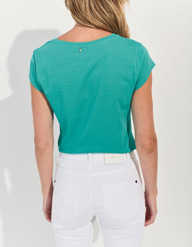 MIRAMAR - T-shirt vert coton bio visuel arty géométrique -3