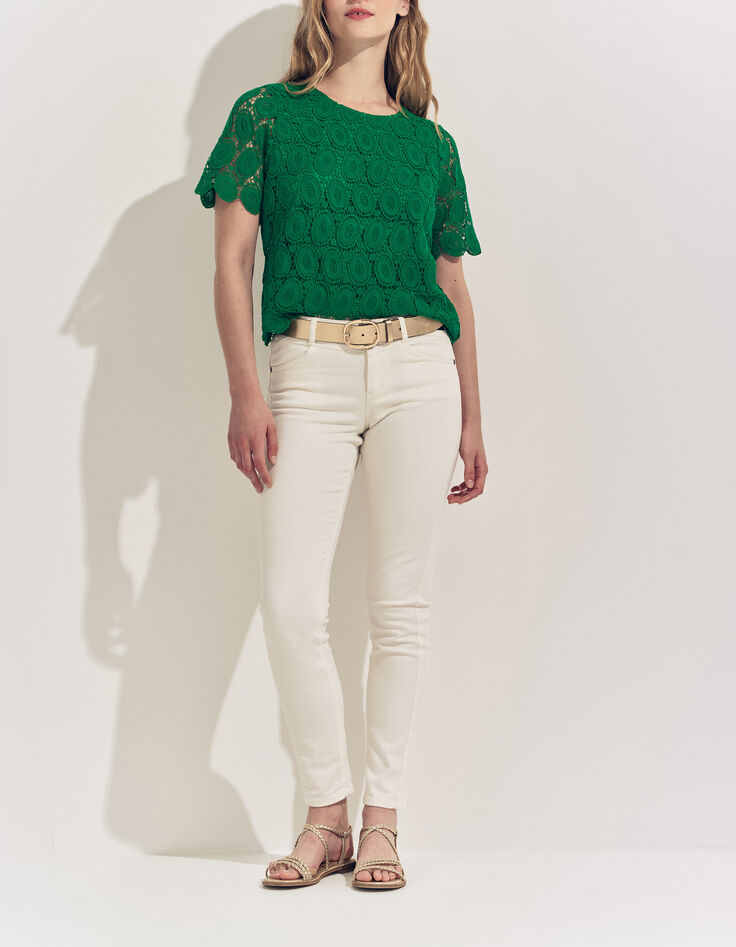 CARAIBES - Top vert dentelle esprit macram&eacute; -4