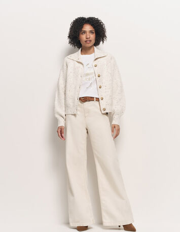 TSUGA - Cardigan écru tricot doupions multico col châle-8
