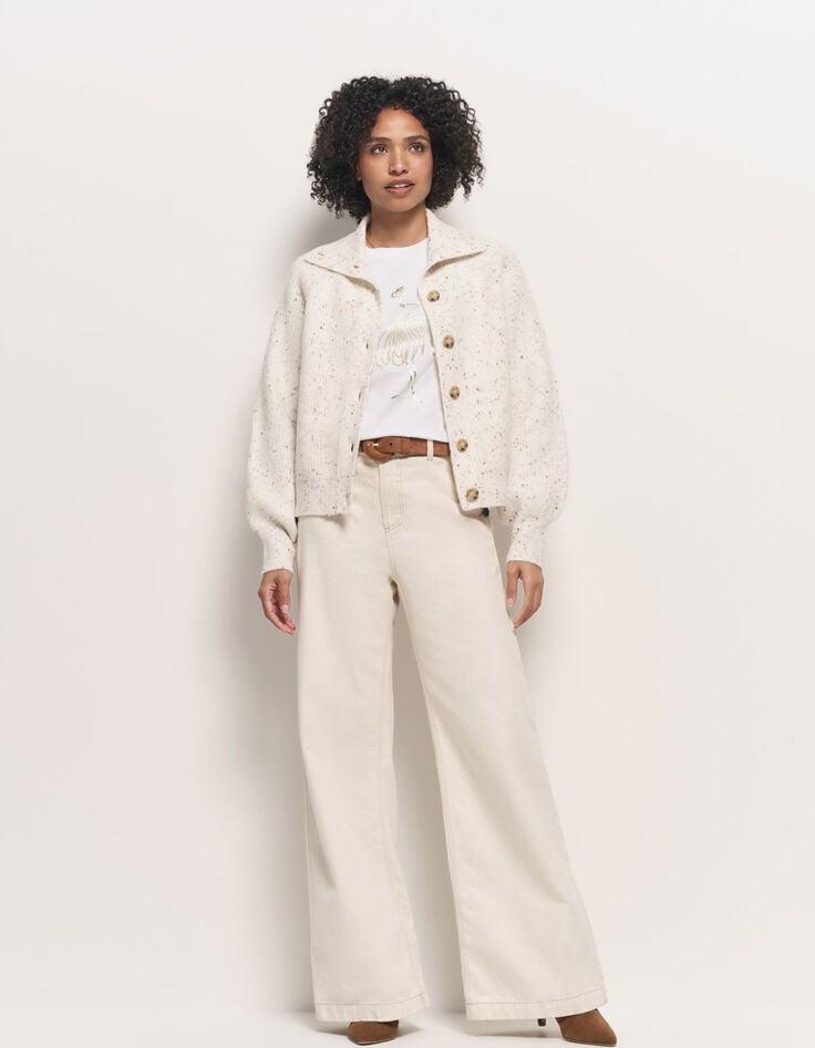 TSUGA - Cardigan écru tricot doupions multico col châle-8 TSUGA - Cardigan écru tricot doupions multico col châle-8