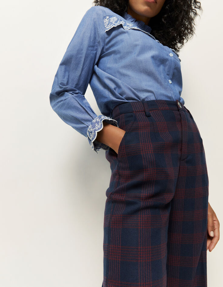 PATRIOTE - Pantalon de costume marine à motif tartan-4